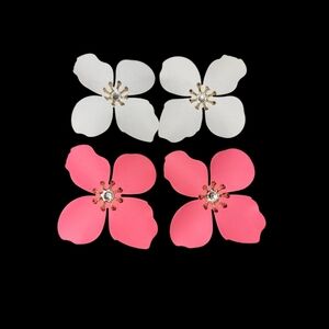 2 Pair Flower Metal Earrings Rhinestone Centers Boho Fairy Fairycore